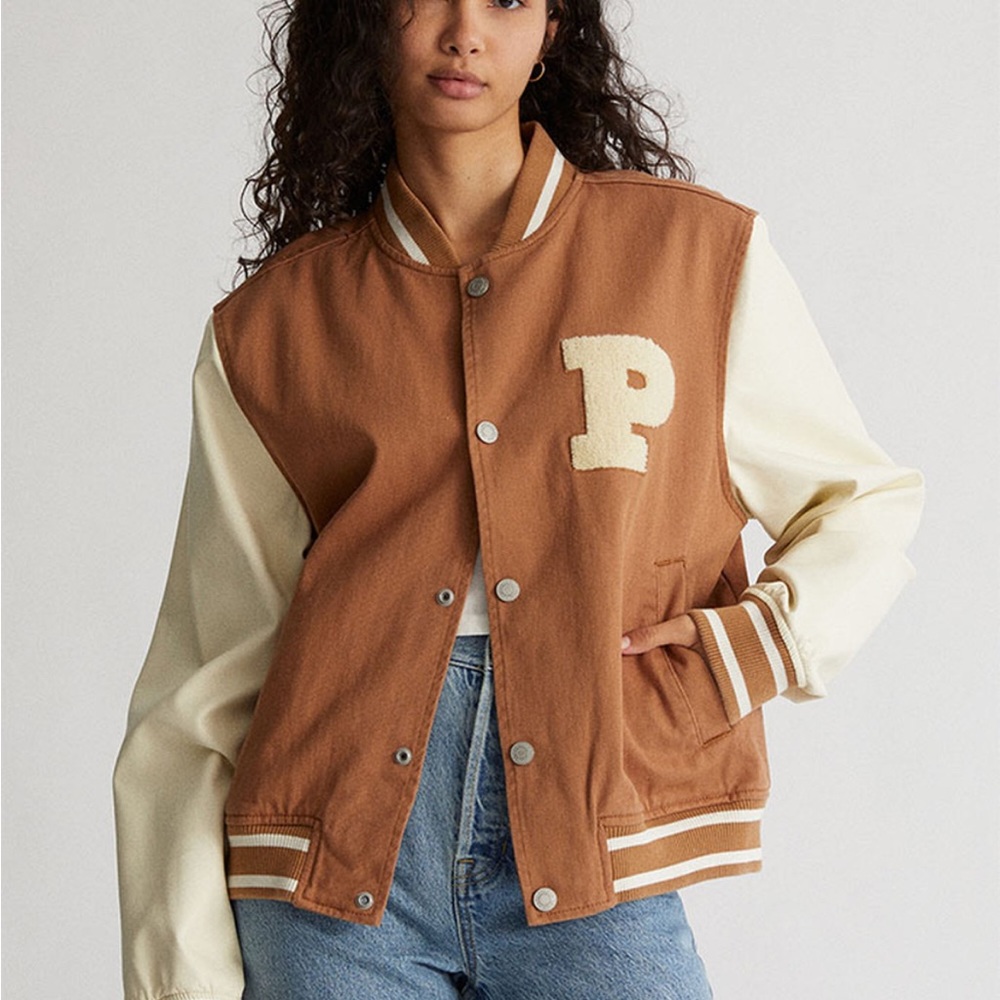 PacSun Tan Varsity Bomber Jacket